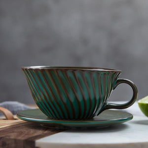 Green Pottery Coffee Cups, Breakfast Milk Cup, Latte Coffee Cup, Ceramic Coffee Cup, Cappuccino Coffee Mug, Coffee Cup and Saucer Set-HomePaintingDecor