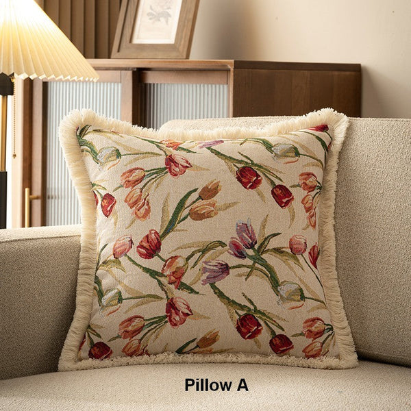 Large Flower Decorative Pillows for Bedroom, Decorative Sofa Pillows for Couch, Tulip Flower Pillow Covers, Farmhouse Decorative Pillows-HomePaintingDecor
