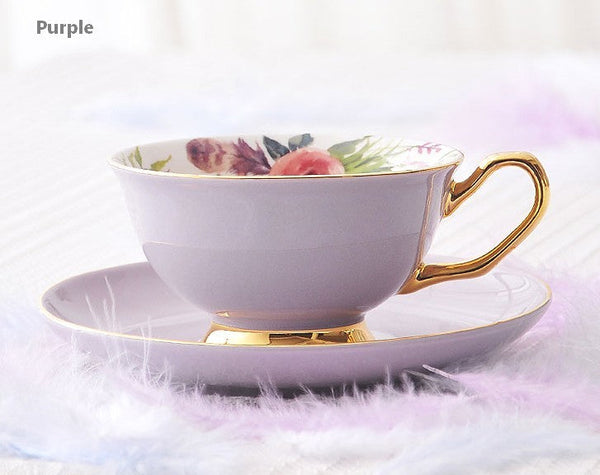 Royal Porcelain Tea Cup Saucer Set, Elegant Flower Pattern Ceramic Coffee Cups, Beautiful British Tea Cups, Unique Traditional Afternoon Tea Cup and Saucer in Gift Box-HomePaintingDecor
