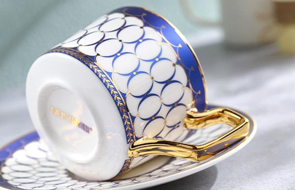 Latte Coffee Cups with Gold Trim and Gift Box, British Tea Cups, Elegant Porcelain Coffee Cups, Tea Cups and Saucers-HomePaintingDecor