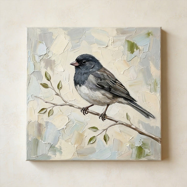 Dark-eyed Junco Bird Painting, Hand Painted Canvas Art, Heavy Texture Painting, Small Art on Canvas, Miniature Wall Art, Original Oil Paintings