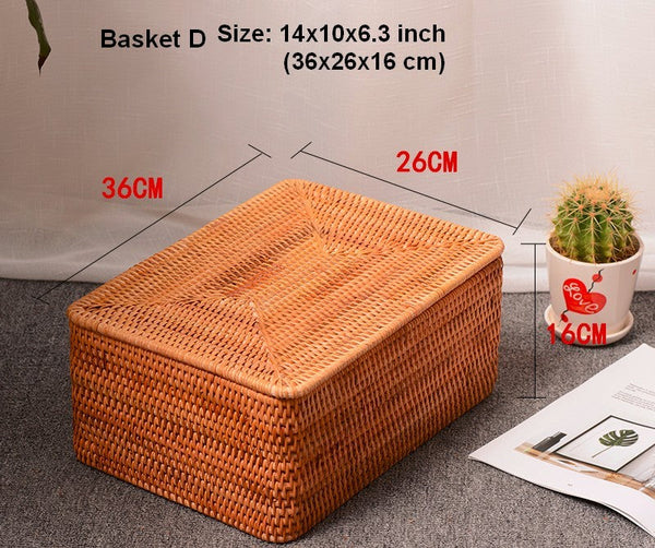 Large Storage Basket for Living Room, Storage Basket for Clothes, Woven Rattan Storage Baskets, Rectangular Storage Basket, Storage Basket with Lid-HomePaintingDecor