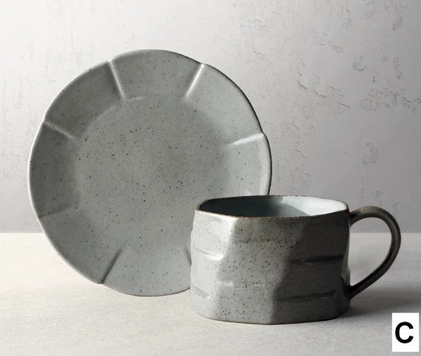 Unique Tea Cup and Saucer, 8 oz Modern Handmade Pottery Coffee Cup, Creative Ceramic Coffee Cup with Saucer, Tea Cup Set for Traditional Afternoon Tea-HomePaintingDecor