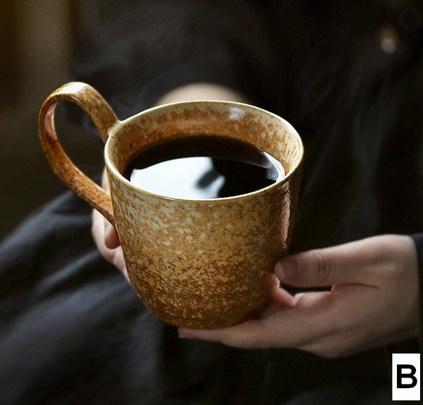 Modern Handmade Pottery Coffee Cup, Creative Brown Green Blue Ceramic Coffee Mugs, Large Unique Tea Cup, Large Capacity Coffee Cups-HomePaintingDecor