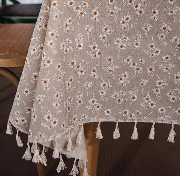Rustic Flower Pattern Table Covers for Kitchen, Large Rectangle Tablecloth for Dining Room Table, Linen Rectangular Tablecloth for Oval Table, Country Farmhouse Tablecloth-HomePaintingDecor