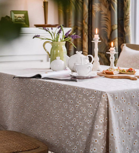 Rustic Flower Pattern Table Covers for Kitchen, Large Rectangle Tablecloth for Dining Room Table, Linen Rectangular Tablecloth for Oval Table, Country Farmhouse Tablecloth-HomePaintingDecor