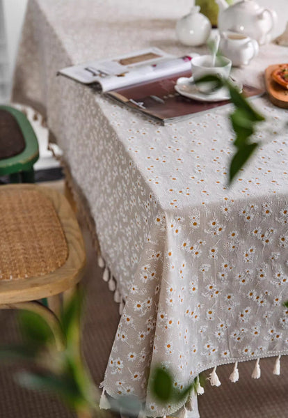 Rustic Flower Pattern Table Covers for Kitchen, Large Rectangle Tablecloth for Dining Room Table, Linen Rectangular Tablecloth for Oval Table, Country Farmhouse Tablecloth-HomePaintingDecor