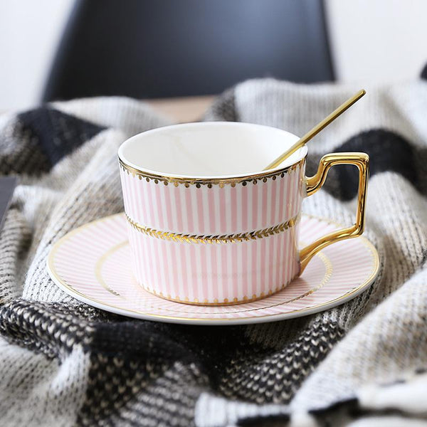 Latte Coffee Cups with Gold Trim and Gift Box, British Tea Cups, Elegant Porcelain Coffee Cups, Tea Cups and Saucers-HomePaintingDecor