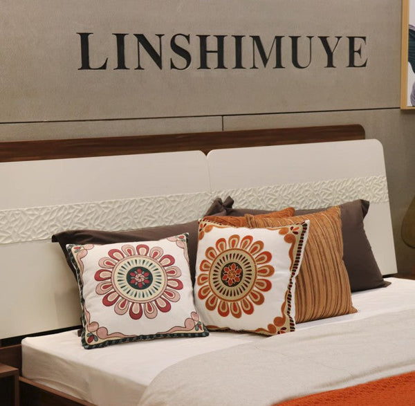 Modern Sofa Pillows for Couch, Embroider Flower Cotton Pillow Covers, Cotton Flower Decorative Pillows, Farmhouse Decorative Sofa Pillows-HomePaintingDecor