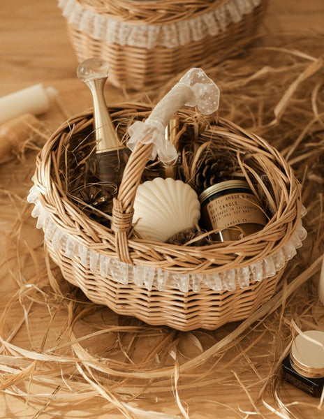 Storage Basket for Kitchen, Picnic Storage Basket with Handle, Hand-woven Wicker Storage Basket, Natural Fruit Basket, Willow Weaving Baskets for Shelves-HomePaintingDecor