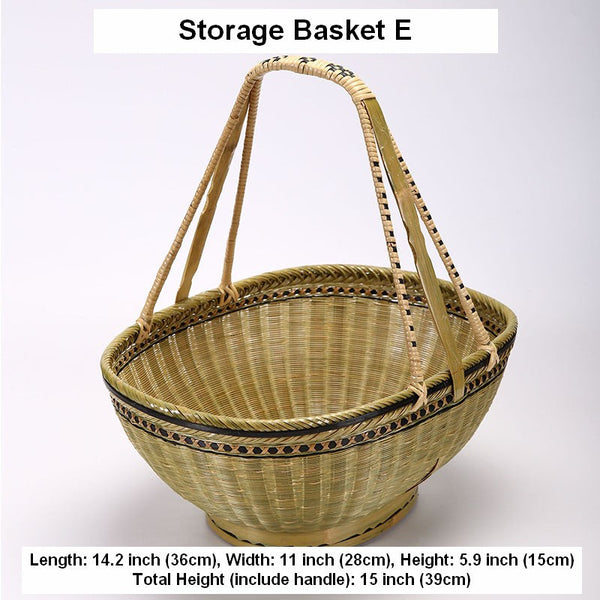 Natural Hand-woven Bamboo Basket, Natural Fruit Basket Kitchen Storage Baskets, Extra Large Picnic Food Basket with Handle, Lovely Bamboo Baskets for Vegetable-HomePaintingDecor