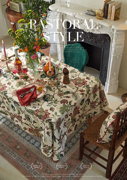 Spring Flower Table Cover for Kitchen, Large Modern Rectangular Tablecloth Ideas for Dining Room Table, Rustic Garden Floral Tablecloth for Round Table-HomePaintingDecor