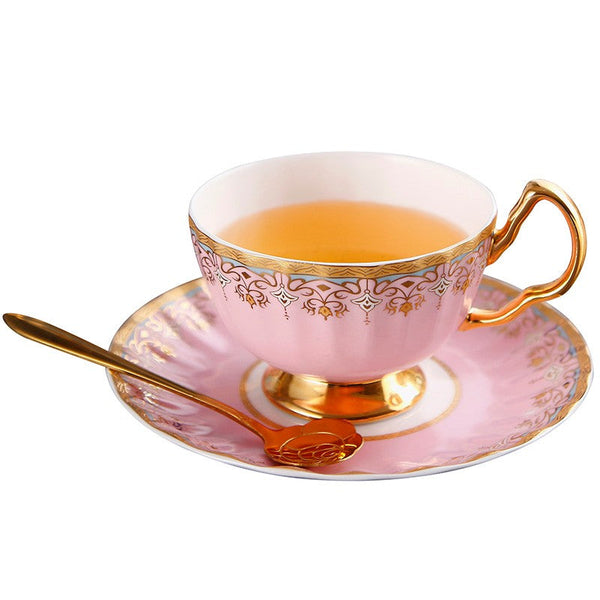 Unique British Tea Cup and Saucer in Gift Box, Pink Blue White Porcelain Tea Cup Saucer Set, Elegant British Ceramic Coffee Cups for Traditional Afternoon Tea-HomePaintingDecor