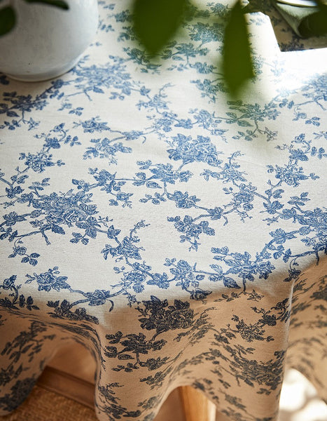 Vintage Rectangle Tablecloth for Dining Room Table, French Flower Pattern Tablecloth for Round Table, Rustic Farmhouse Table Cover for Kitchen-HomePaintingDecor