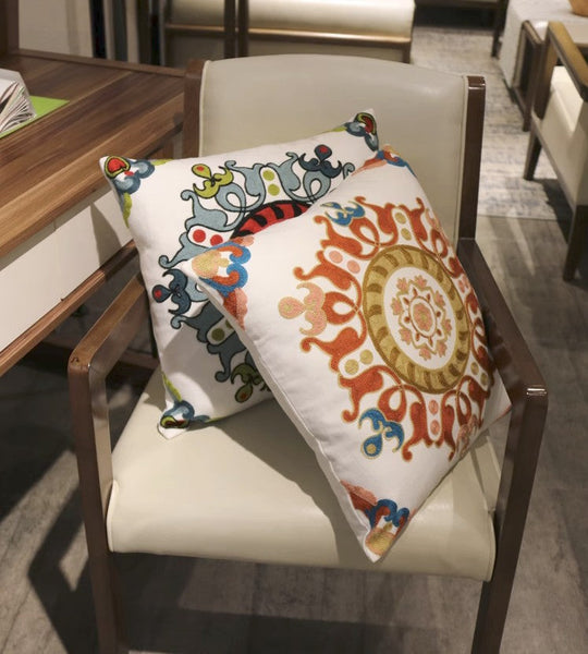 Modern Sofa Pillows for Couch, Embroider Flower Cotton Pillow Covers, Cotton Flower Decorative Pillows, Farmhouse Decorative Sofa Pillows-HomePaintingDecor