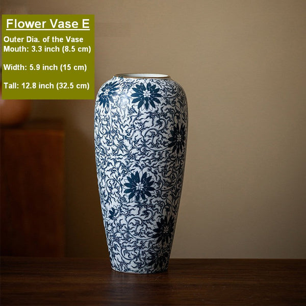 Vintage Bouquet Flower Vases, Centerpiece on Dining Table, Large Blue Flower Vase on Table, Handmade Porcelain Flower Vases Urn, Water Holding Flower Vases-HomePaintingDecor