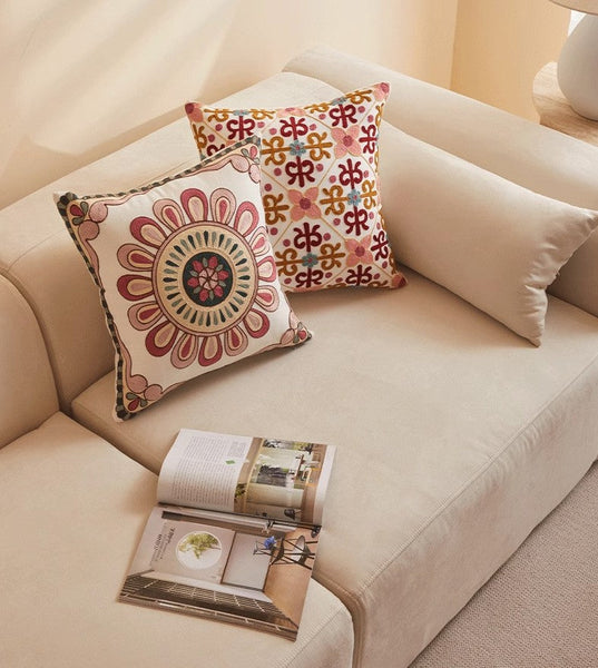 Modern Sofa Pillows for Couch, Embroider Flower Cotton Pillow Covers, Cotton Flower Decorative Pillows, Farmhouse Decorative Sofa Pillows-HomePaintingDecor