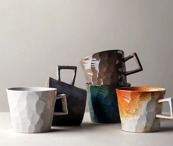Creative Brown White Black Blue Ceramic Coffee Mugs, Modern Handmade Pottery Coffee Cup, Large Unique Tea Cup, Large Capacity Coffee Cups