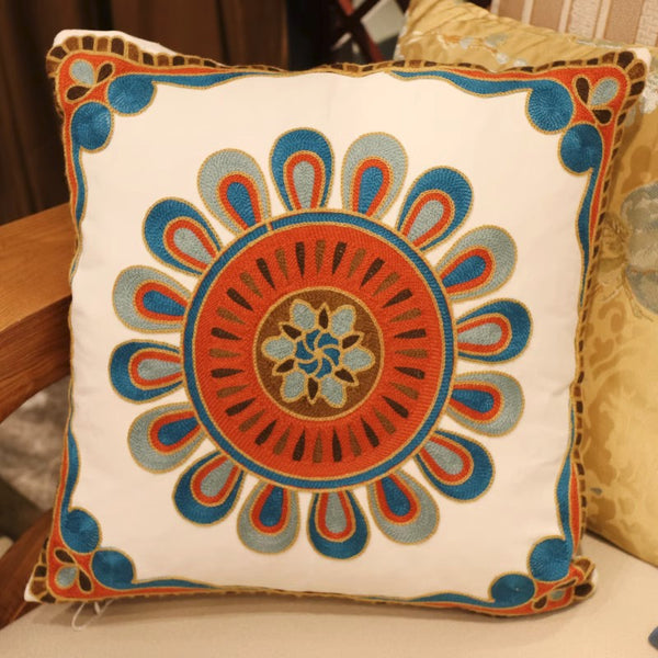Decorative Throw Pillows for Couch, Embroider Flower Cotton Pillow Covers, Cotton Flower Decorative Pillows, Farmhouse Decorative Sofa Pillows-HomePaintingDecor