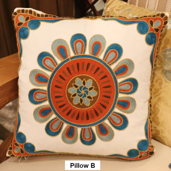 Modern Sofa Pillows for Couch, Embroider Flower Cotton Pillow Covers, Cotton Flower Decorative Pillows, Farmhouse Decorative Sofa Pillows-HomePaintingDecor