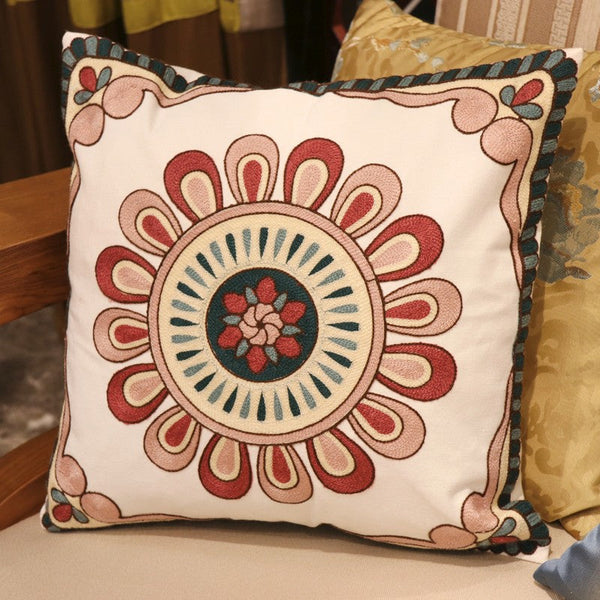Modern Sofa Pillows for Couch, Embroider Flower Cotton Pillow Covers, Cotton Flower Decorative Pillows, Farmhouse Decorative Sofa Pillows-HomePaintingDecor