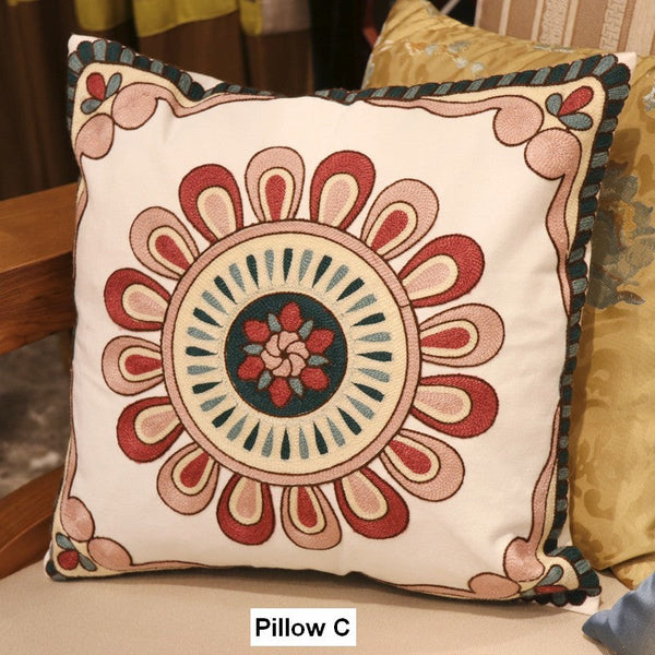 Modern Sofa Pillows for Couch, Embroider Flower Cotton Pillow Covers, Cotton Flower Decorative Pillows, Farmhouse Decorative Sofa Pillows-HomePaintingDecor