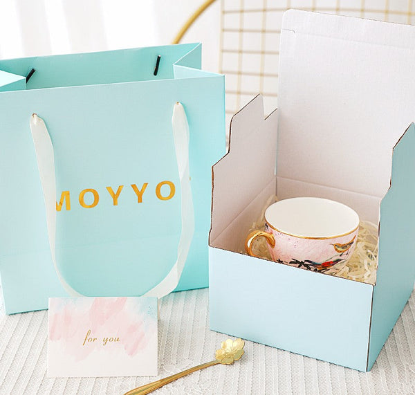 Elegant Pink Ceramic Coffee Cups, Unique Bird Flower Tea Cup and Saucer in Gift Box as Birthday Gift, Beautiful British Tea Cups, Royal Porcelain Tea Cup Set-HomePaintingDecor