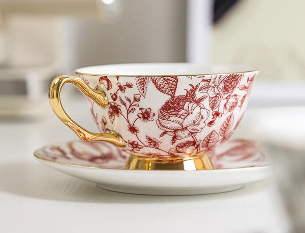 Creative Bone China Porcelain Tea Cup Set, Beautiful British Tea Cups, Elegant Flower Ceramic Cups, Unique Royal Coffee Cup and Saucer