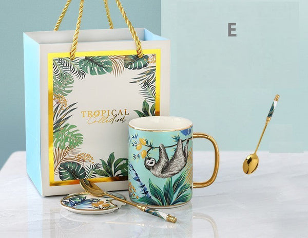 Peacock Porcelain Cups, Large Capacity Jungle Animal Porcelain Mugs, Unique Ceramic Mugs in Gift Box, Creative Ceramic Mugs for Office-HomePaintingDecor