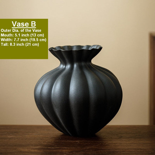 Handmade Water Holding Flower Vases, Modern Black Flower Vase Centerpiece on Table, Porcelain Flower Vases, Ceramic Bouquet Vases-HomePaintingDecor