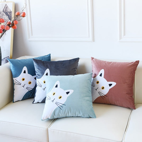 Modern Decorative Throw Pillows, Lovely Cat Pillow Covers for Kid's Room, Modern Sofa Decorative Pillows, Cat Decorative Throw Pillows for Couch-HomePaintingDecor