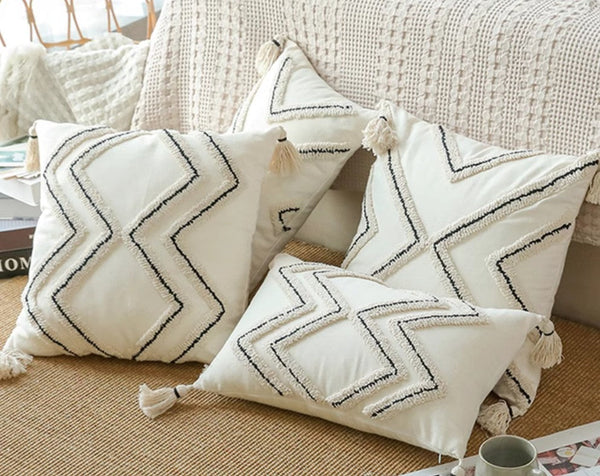 Geometric Square Modern Throw Pillows for Couch, Beige Decorative Throw Pillows, Contemporary Throw Pillow for Interior Design-HomePaintingDecor