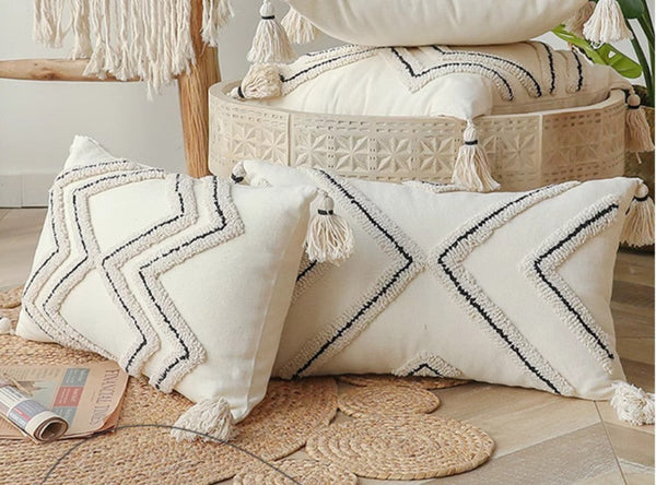 Geometric Square Modern Throw Pillows for Couch, Beige Decorative Throw Pillows, Contemporary Throw Pillow for Interior Design-HomePaintingDecor