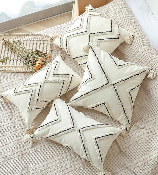 Geometric Square Modern Throw Pillows for Couch, Beige Decorative Throw Pillows, Contemporary Throw Pillow for Interior Design-HomePaintingDecor