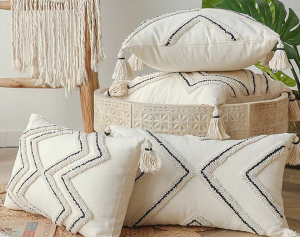 Geometric Square Modern Throw Pillows for Couch, Beige Decorative Throw Pillows, Contemporary Throw Pillow for Interior Design-HomePaintingDecor