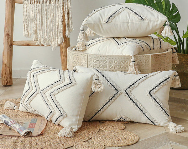 Geometric Square Modern Throw Pillows for Couch, Beige Decorative Throw Pillows, Contemporary Throw Pillow for Interior Design-HomePaintingDecor