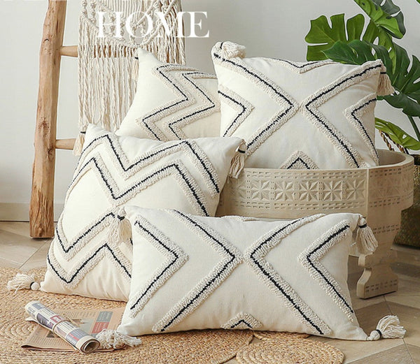 Geometric Square Modern Throw Pillows for Couch, Beige Decorative Throw Pillows, Contemporary Throw Pillow for Interior Design-HomePaintingDecor