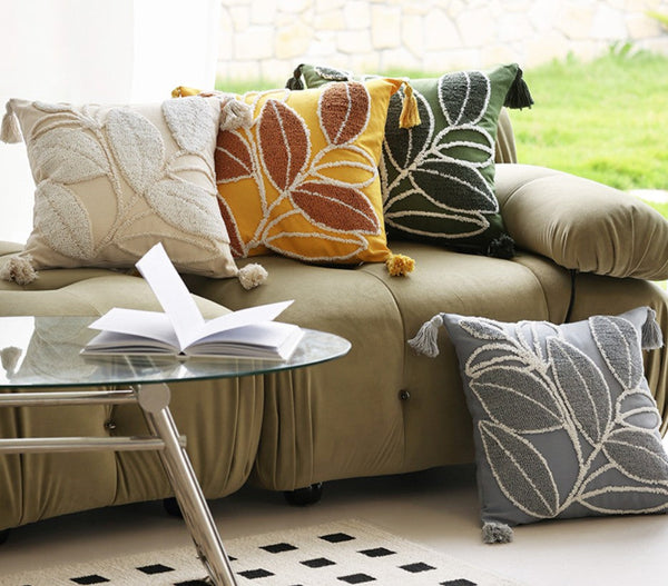 Leaf Decorative Pillows for Bedroom, Contemporary Modern Sofa Pillow Covers, Square Modern Throw Pillows for Couch, Modern Decorative Pillows for Interior Design-HomePaintingDecor