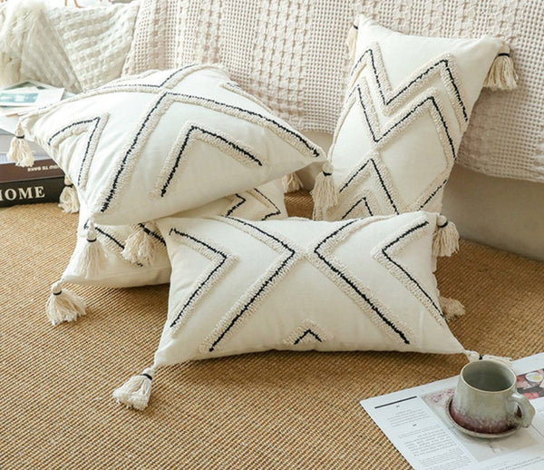 Geometric Square Modern Throw Pillows for Couch, Beige Decorative Throw Pillows, Contemporary Throw Pillow for Interior Design-HomePaintingDecor