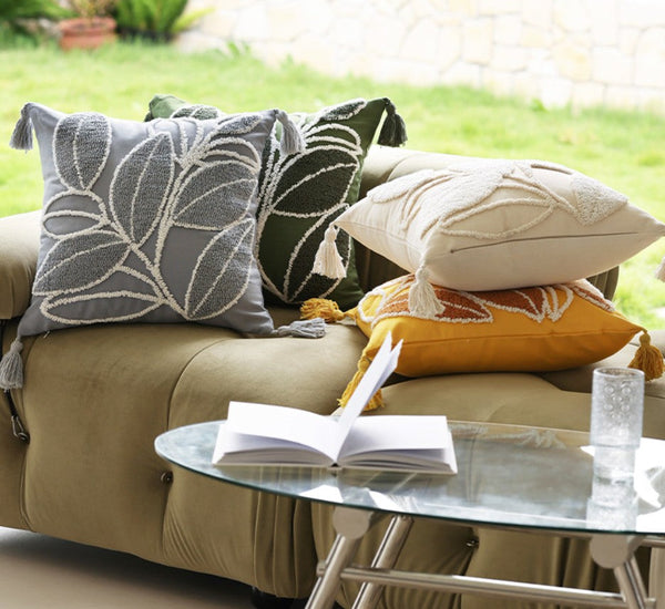 Leaf Decorative Pillows for Bedroom, Contemporary Modern Sofa Pillow Covers, Square Modern Throw Pillows for Couch, Modern Decorative Pillows for Interior Design-HomePaintingDecor