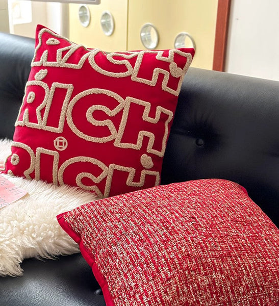 Modern Decorative Pillows for Interior Design, Contemporary Modern Sofa Pillow Covers, Red Square Modern Throw Pillows for Couch-HomePaintingDecor