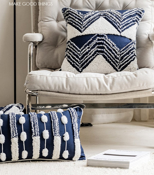 Modern Decorative Pillows for Bedroom, Decorative Pillow Covers, Blue Square Modern Decorative Pillows for Couch, Contemporary Modern Sofa Pillows-HomePaintingDecor