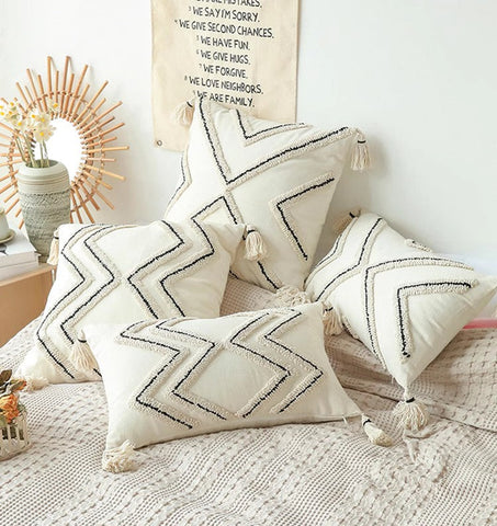 Geometric Square Modern Throw Pillows for Couch, Beige Decorative Throw Pillows, Contemporary Throw Pillow for Interior Design-HomePaintingDecor