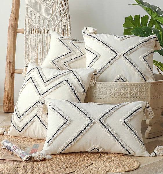 Geometric Square Modern Throw Pillows for Couch, Beige Decorative Throw Pillows, Contemporary Throw Pillow for Interior Design-HomePaintingDecor