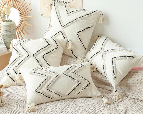 Beige Decorative Throw Pillows, Geometric Square Modern Throw Pillows for Couch, Contemporary Throw Pillow for Interior Design-HomePaintingDecor