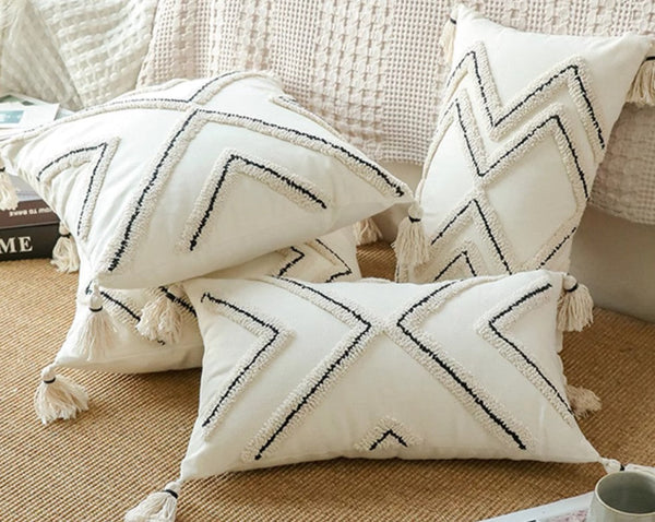 Beige Decorative Throw Pillows, Geometric Square Modern Throw Pillows for Couch, Contemporary Throw Pillow for Interior Design-HomePaintingDecor