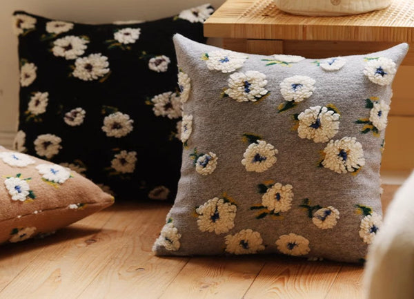 Square Modern Throw Pillows for Couch, Contemporary Modern Sofa Pillows, Flower Decorative Pillow Covers, Decorative Pillows for Bedroom-HomePaintingDecor