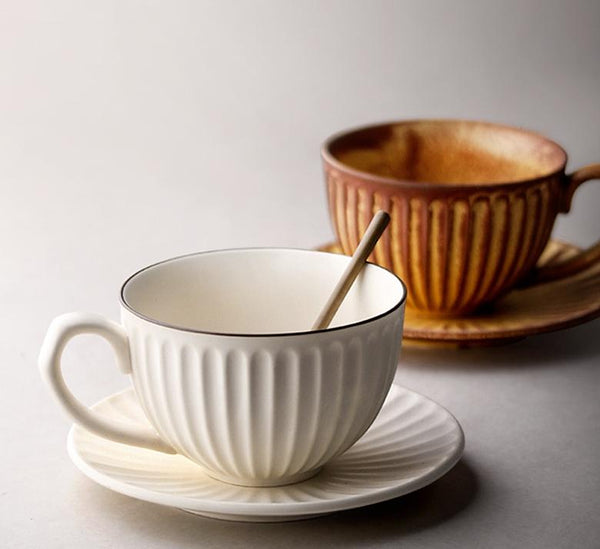 Pink Pottery Coffee Cups, Cappuccino Coffee Mug, Latte Coffee Cup, White Tea Cup, Ceramic Coffee Cup, Coffee Cup and Saucer Set-HomePaintingDecor