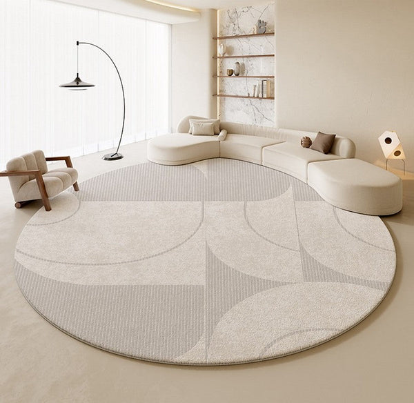 Geometric Modern Rug Ideas for Living Room, Bedroom Modern Round Rugs,Contemporary Round Rugs, Circular Gray Rugs under Dining Room Table-HomePaintingDecor