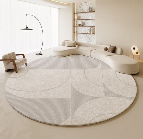 Contemporary Round Rugs, Circular Gray Rugs under Dining Room Table, Geometric Modern Rug Ideas for Living Room, Bedroom Modern Round Rugs-HomePaintingDecor